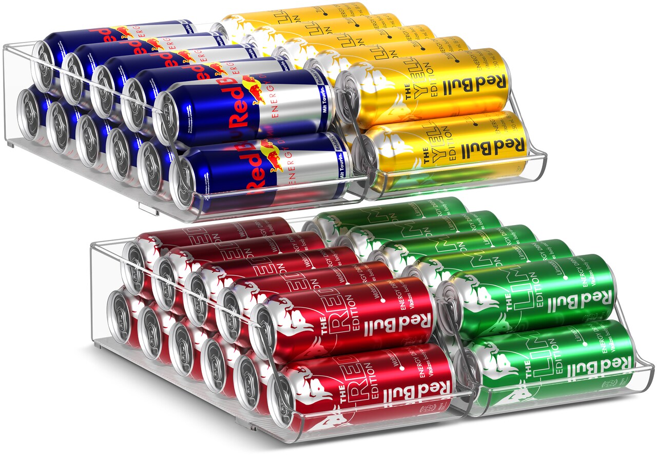 Sorbus Skinny Soda Can Organizer - Slim Can Holder Drink Dispenser - Soda Can Organizer for Fridge, Pantry, and Kitchen Storage (Set of 4)